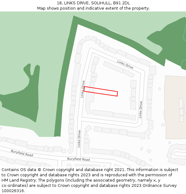 18, LINKS DRIVE, SOLIHULL, B91 2DL: Location map and indicative extent of plot