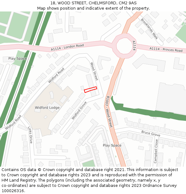 18, WOOD STREET, CHELMSFORD, CM2 9AS: Location map and indicative extent of plot