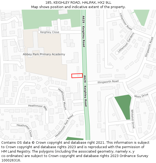 185, KEIGHLEY ROAD, HALIFAX, HX2 9LL: Location map and indicative extent of plot