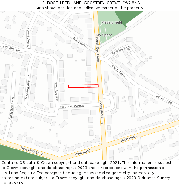 19, BOOTH BED LANE, GOOSTREY, CREWE, CW4 8NA: Location map and indicative extent of plot