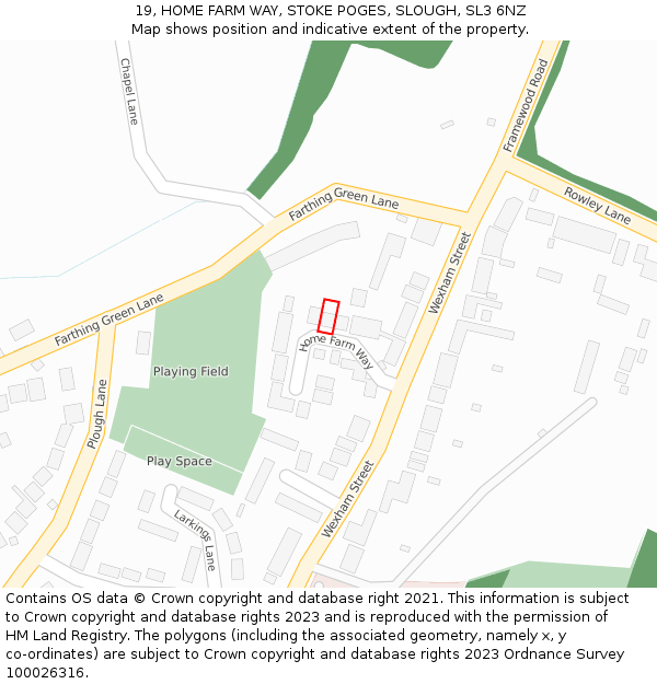 19, HOME FARM WAY, STOKE POGES, SLOUGH, SL3 6NZ: Location map and indicative extent of plot