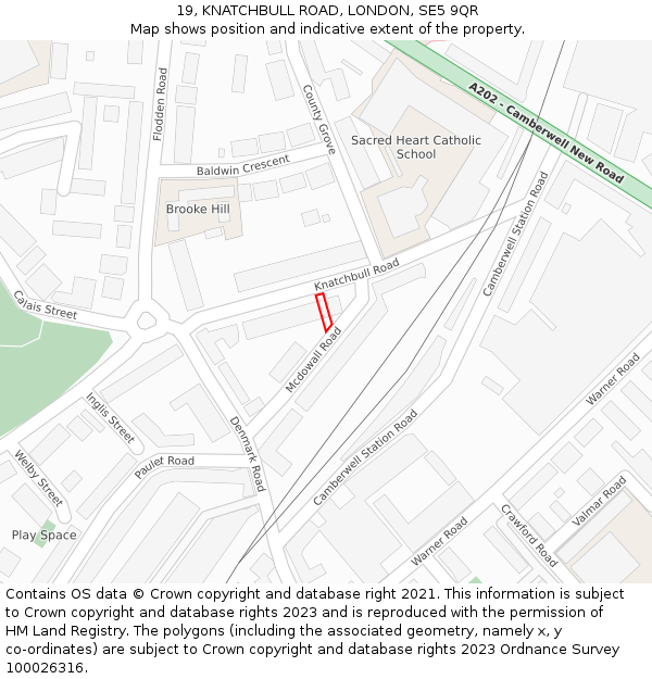 19, KNATCHBULL ROAD, LONDON, SE5 9QR: Location map and indicative extent of plot