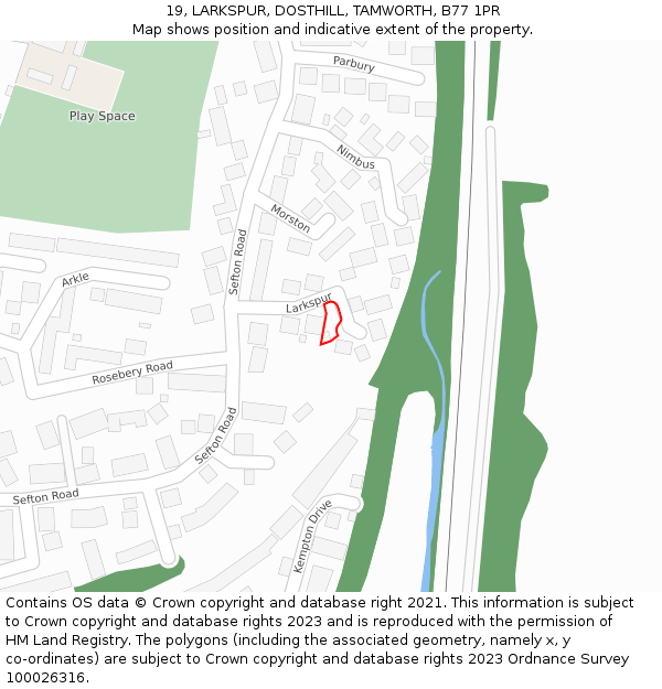 19, LARKSPUR, DOSTHILL, TAMWORTH, B77 1PR: Location map and indicative extent of plot