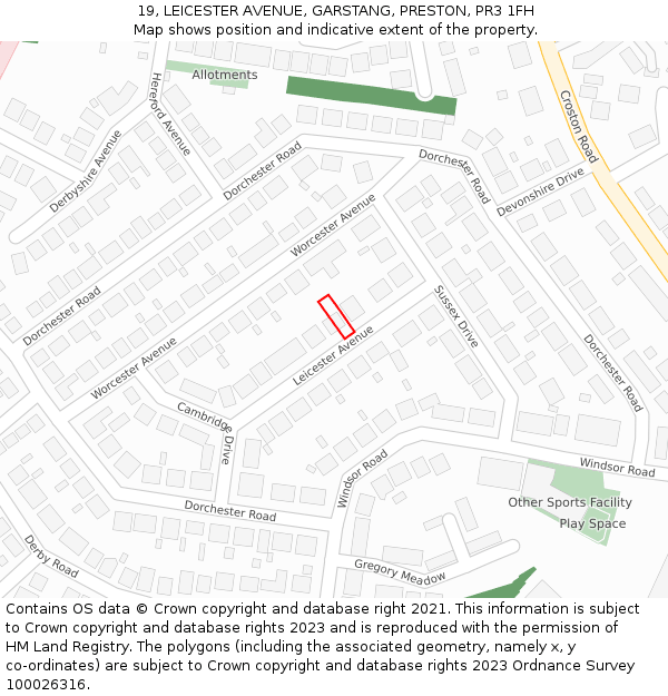 19, LEICESTER AVENUE, GARSTANG, PRESTON, PR3 1FH: Location map and indicative extent of plot