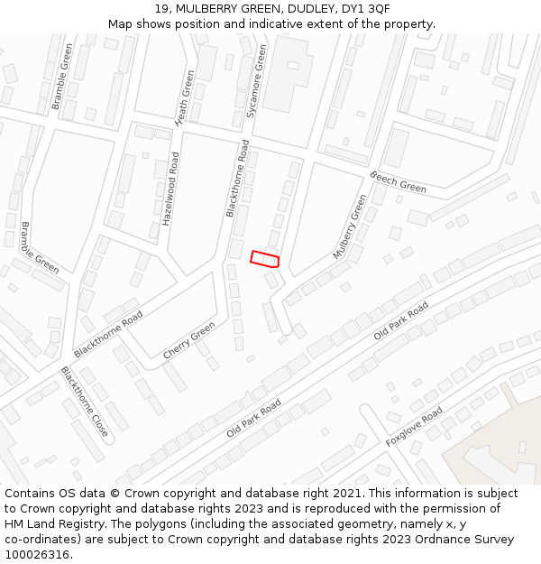 19, MULBERRY GREEN, DUDLEY, DY1 3QF: Location map and indicative extent of plot