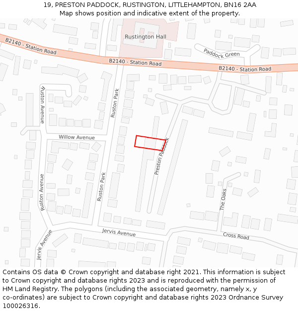 19, PRESTON PADDOCK, RUSTINGTON, LITTLEHAMPTON, BN16 2AA: Location map and indicative extent of plot