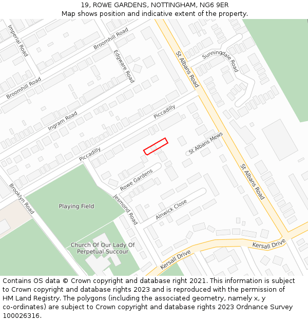 19, ROWE GARDENS, NOTTINGHAM, NG6 9ER: Location map and indicative extent of plot