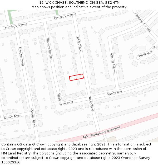 19, WICK CHASE, SOUTHEND-ON-SEA, SS2 4TN: Location map and indicative extent of plot