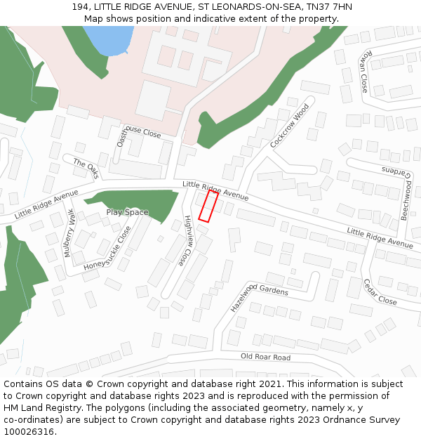 194, LITTLE RIDGE AVENUE, ST LEONARDS-ON-SEA, TN37 7HN: Location map and indicative extent of plot
