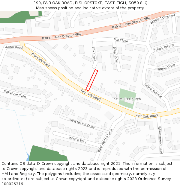 199, FAIR OAK ROAD, BISHOPSTOKE, EASTLEIGH, SO50 8LQ: Location map and indicative extent of plot