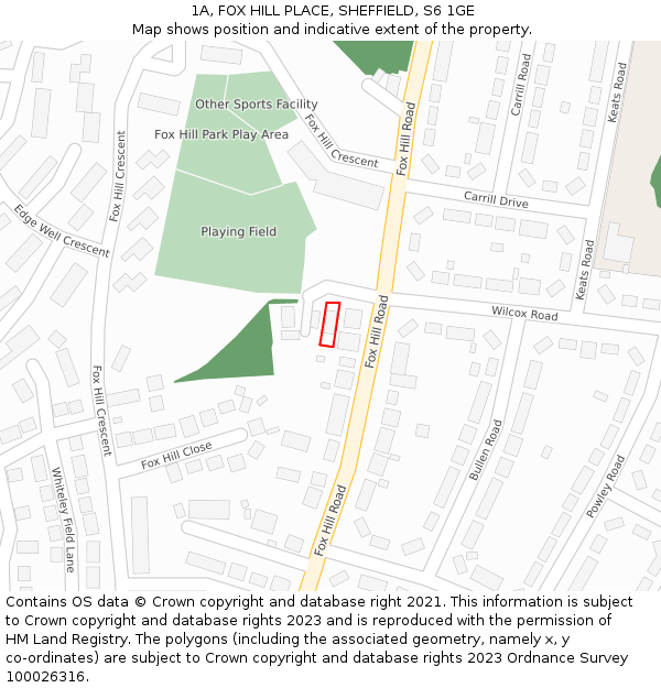 1A, FOX HILL PLACE, SHEFFIELD, S6 1GE: Location map and indicative extent of plot