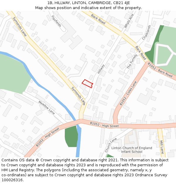 1B, HILLWAY, LINTON, CAMBRIDGE, CB21 4JE: Location map and indicative extent of plot