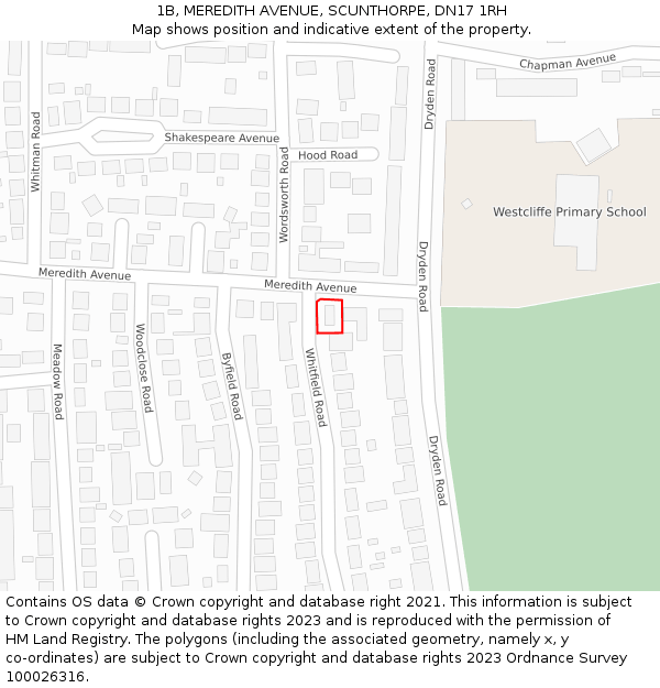 1B, MEREDITH AVENUE, SCUNTHORPE, DN17 1RH: Location map and indicative extent of plot