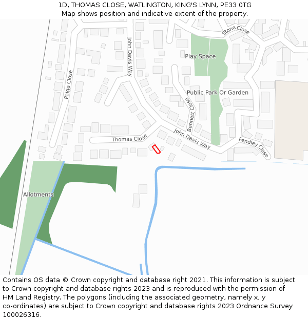 1D, THOMAS CLOSE, WATLINGTON, KING'S LYNN, PE33 0TG: Location map and indicative extent of plot
