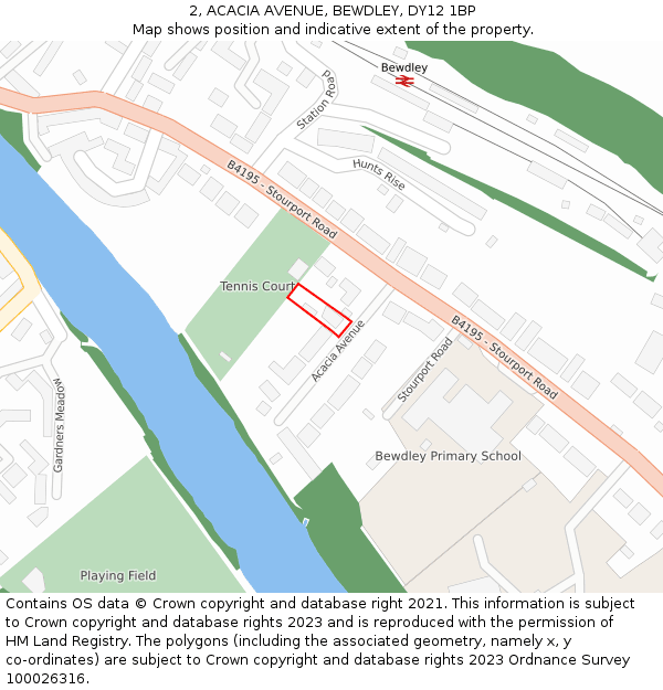 2, ACACIA AVENUE, BEWDLEY, DY12 1BP: Location map and indicative extent of plot