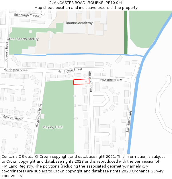 2, ANCASTER ROAD, BOURNE, PE10 9HL: Location map and indicative extent of plot