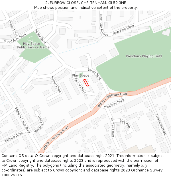 2, FURROW CLOSE, CHELTENHAM, GL52 3NB: Location map and indicative extent of plot