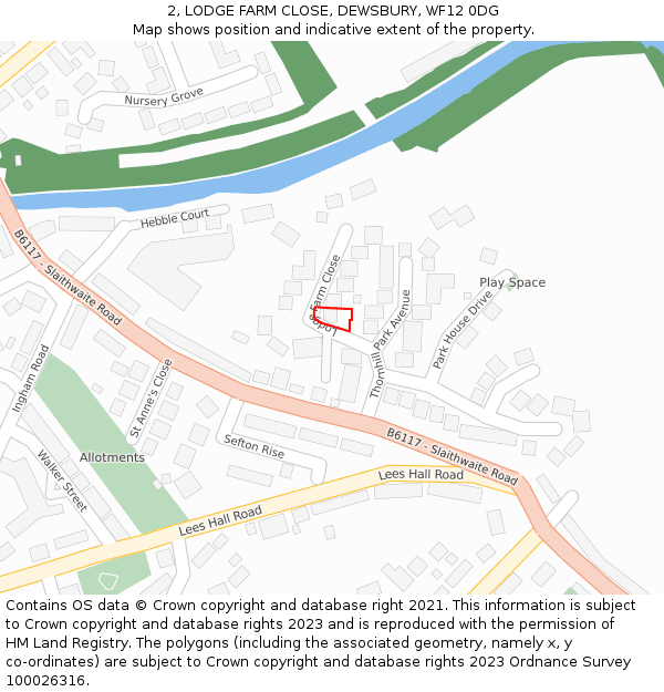 2, LODGE FARM CLOSE, DEWSBURY, WF12 0DG: Location map and indicative extent of plot