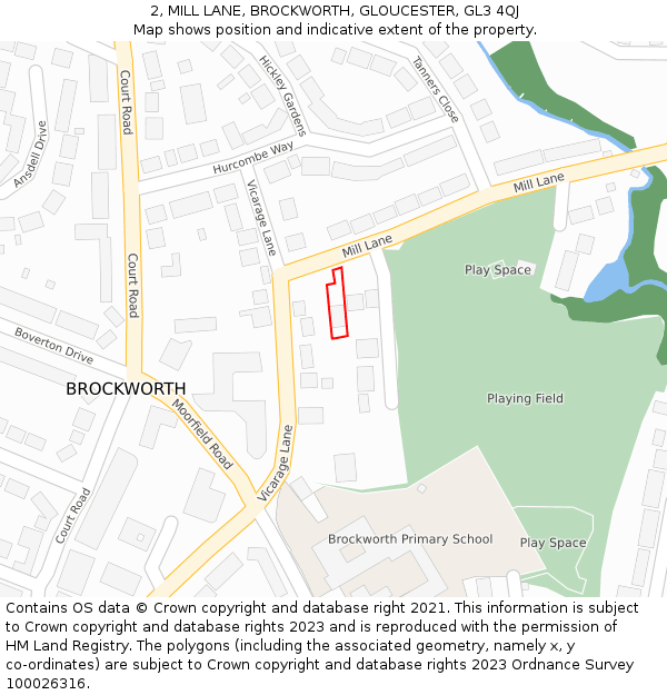 2, MILL LANE, BROCKWORTH, GLOUCESTER, GL3 4QJ: Location map and indicative extent of plot