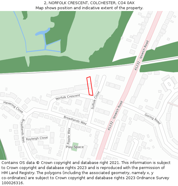 2, NORFOLK CRESCENT, COLCHESTER, CO4 0AX: Location map and indicative extent of plot