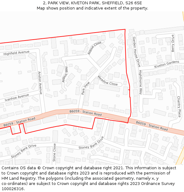 2, PARK VIEW, KIVETON PARK, SHEFFIELD, S26 6SE: Location map and indicative extent of plot