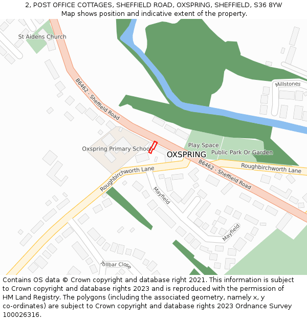 2, POST OFFICE COTTAGES, SHEFFIELD ROAD, OXSPRING, SHEFFIELD, S36 8YW: Location map and indicative extent of plot