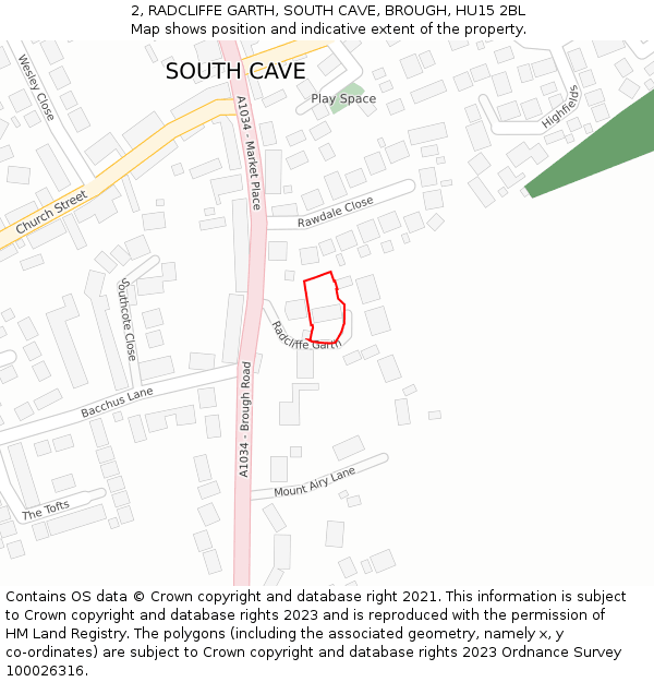2, RADCLIFFE GARTH, SOUTH CAVE, BROUGH, HU15 2BL: Location map and indicative extent of plot