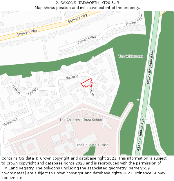 2, SAXONS, TADWORTH, KT20 5UB: Location map and indicative extent of plot