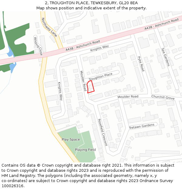 2, TROUGHTON PLACE, TEWKESBURY, GL20 8EA: Location map and indicative extent of plot