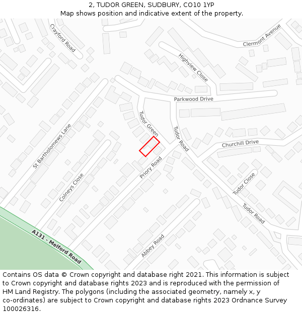 2, TUDOR GREEN, SUDBURY, CO10 1YP: Location map and indicative extent of plot