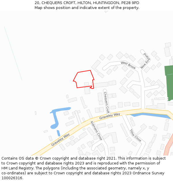 20, CHEQUERS CROFT, HILTON, HUNTINGDON, PE28 9PD: Location map and indicative extent of plot