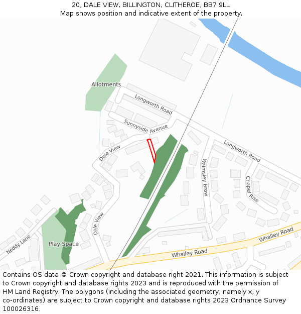20, DALE VIEW, BILLINGTON, CLITHEROE, BB7 9LL: Location map and indicative extent of plot