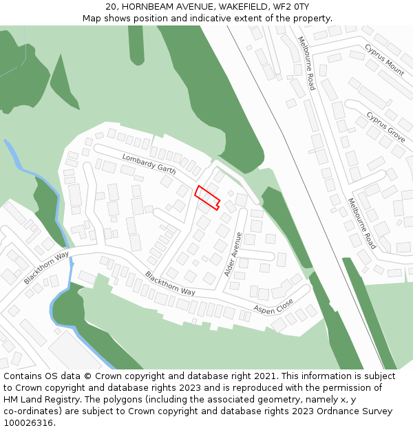 20, HORNBEAM AVENUE, WAKEFIELD, WF2 0TY: Location map and indicative extent of plot