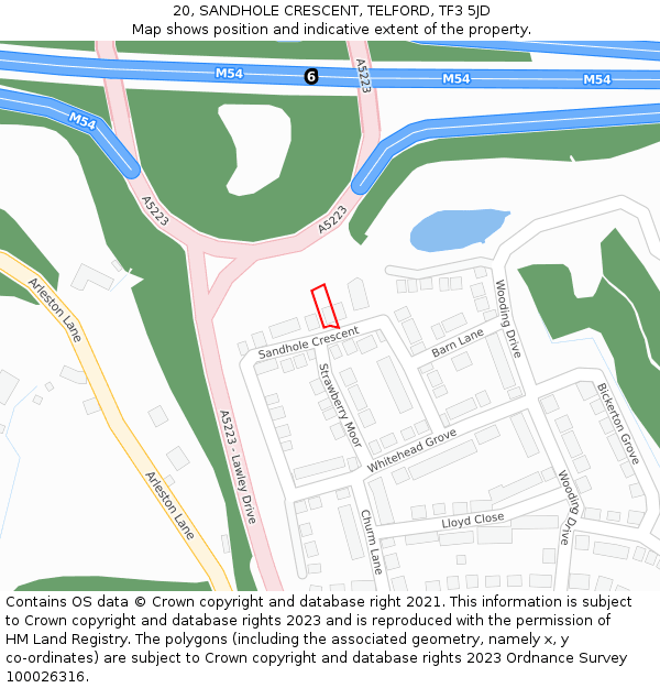 20, SANDHOLE CRESCENT, TELFORD, TF3 5JD: Location map and indicative extent of plot