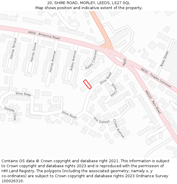 20, SHIRE ROAD, MORLEY, LEEDS, LS27 0QL: Location map and indicative extent of plot