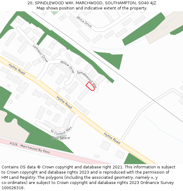 20, SPINDLEWOOD WAY, MARCHWOOD, SOUTHAMPTON, SO40 4JZ: Location map and indicative extent of plot