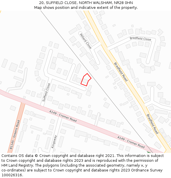 20, SUFFIELD CLOSE, NORTH WALSHAM, NR28 0HN: Location map and indicative extent of plot