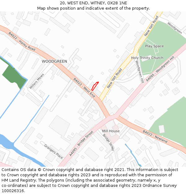 20, WEST END, WITNEY, OX28 1NE: Location map and indicative extent of plot
