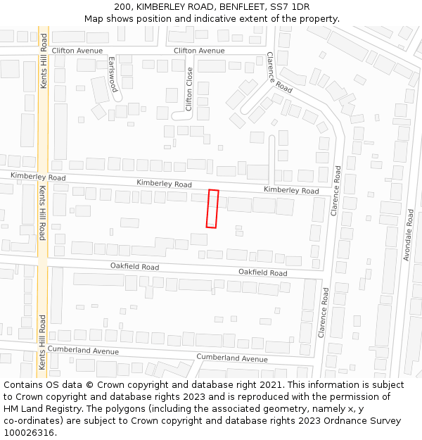 200, KIMBERLEY ROAD, BENFLEET, SS7 1DR: Location map and indicative extent of plot