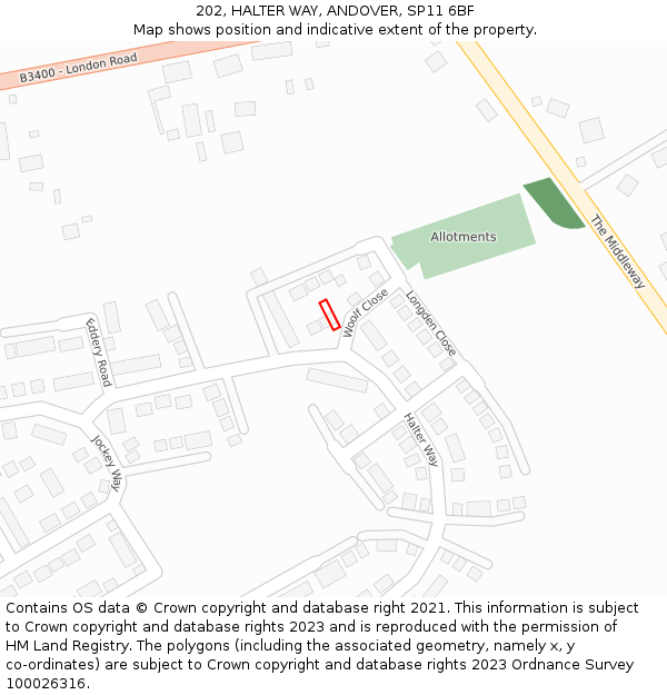 202, HALTER WAY, ANDOVER, SP11 6BF: Location map and indicative extent of plot