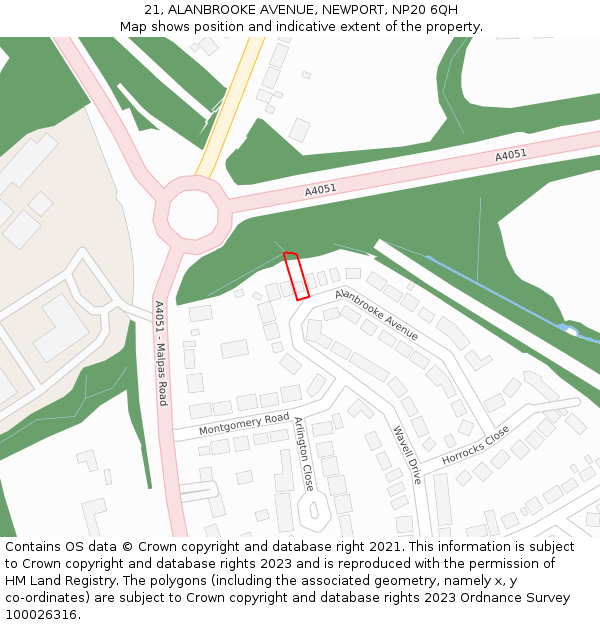 21, ALANBROOKE AVENUE, NEWPORT, NP20 6QH: Location map and indicative extent of plot