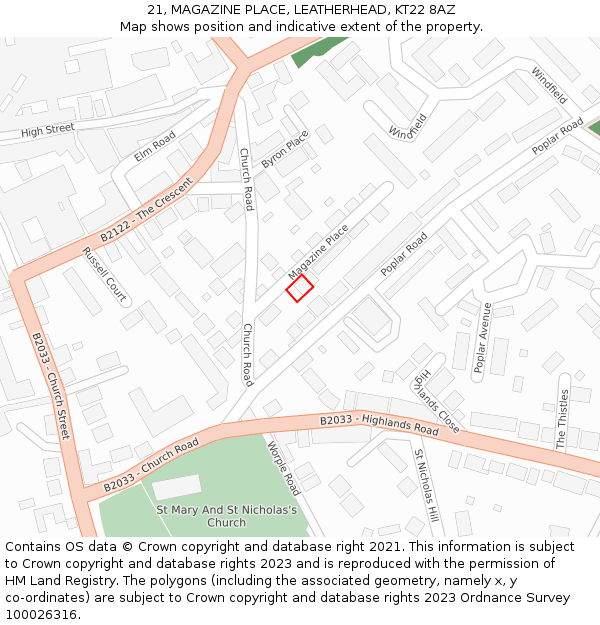 21, MAGAZINE PLACE, LEATHERHEAD, KT22 8AZ: Location map and indicative extent of plot