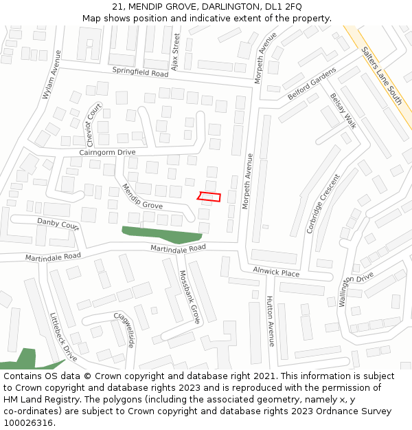 21, MENDIP GROVE, DARLINGTON, DL1 2FQ: Location map and indicative extent of plot