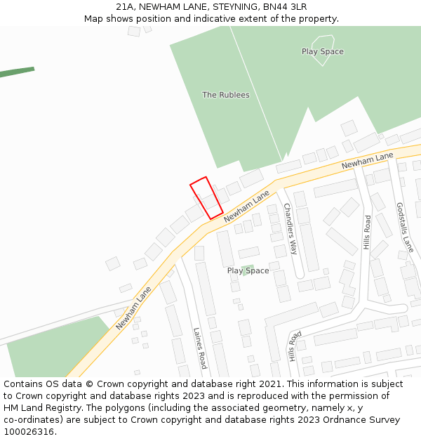 21A, NEWHAM LANE, STEYNING, BN44 3LR: Location map and indicative extent of plot