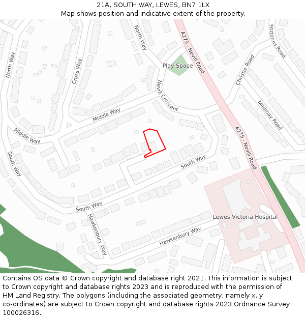 21A, SOUTH WAY, LEWES, BN7 1LX: Location map and indicative extent of plot