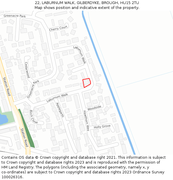 22, LABURNUM WALK, GILBERDYKE, BROUGH, HU15 2TU: Location map and indicative extent of plot