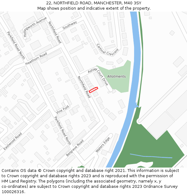 22, NORTHFIELD ROAD, MANCHESTER, M40 3SY: Location map and indicative extent of plot