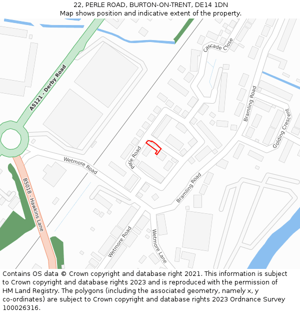 22, PERLE ROAD, BURTON-ON-TRENT, DE14 1DN: Location map and indicative extent of plot
