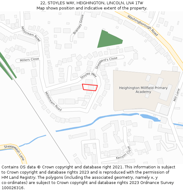 22, STOYLES WAY, HEIGHINGTON, LINCOLN, LN4 1TW: Location map and indicative extent of plot