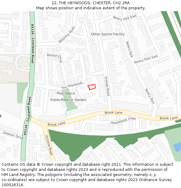 22, THE HEYWOODS, CHESTER, CH2 2RA: Location map and indicative extent of plot